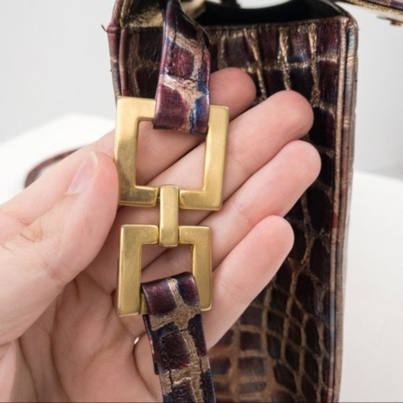 Vintage Leather Metallic Rainbow Crocodile Print Crossbody Bag - Picture 2 of 11